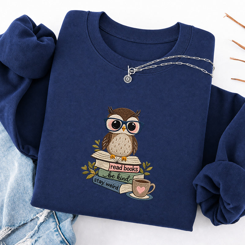 Embroidered Read Books Be Kind Owl Classic Crewneck Sweatshirt