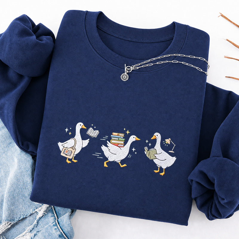 Embroidered Bookish Goose Classic Crewneck Sweatshirt