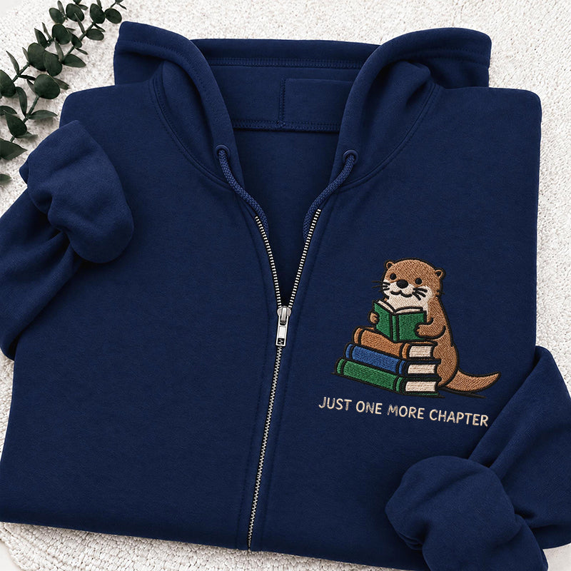 Embroidered Reading Otter Classic Full Zip Hoodie