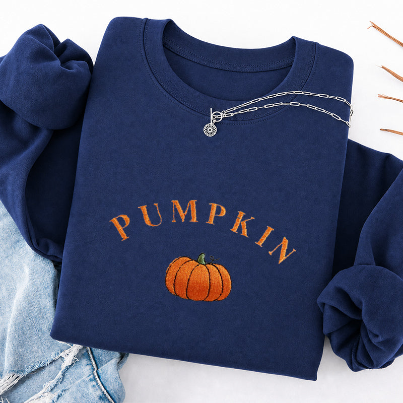 Embroidered Cute Pumpkin Classic Crewneck Sweatshirt