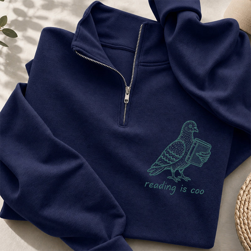 Embroidered Reading Is Coo Classic Quarter Zip Sweatshirt