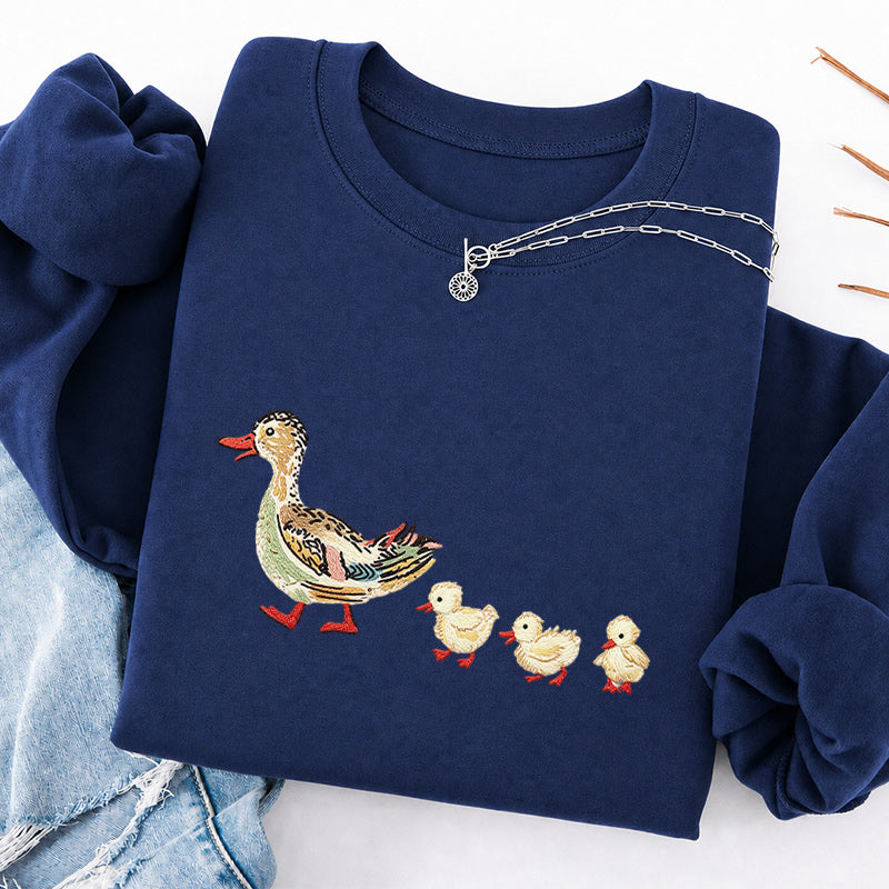 Embroidered Art Mama Duck And Ducklings Classic Crewneck Sweatshirt