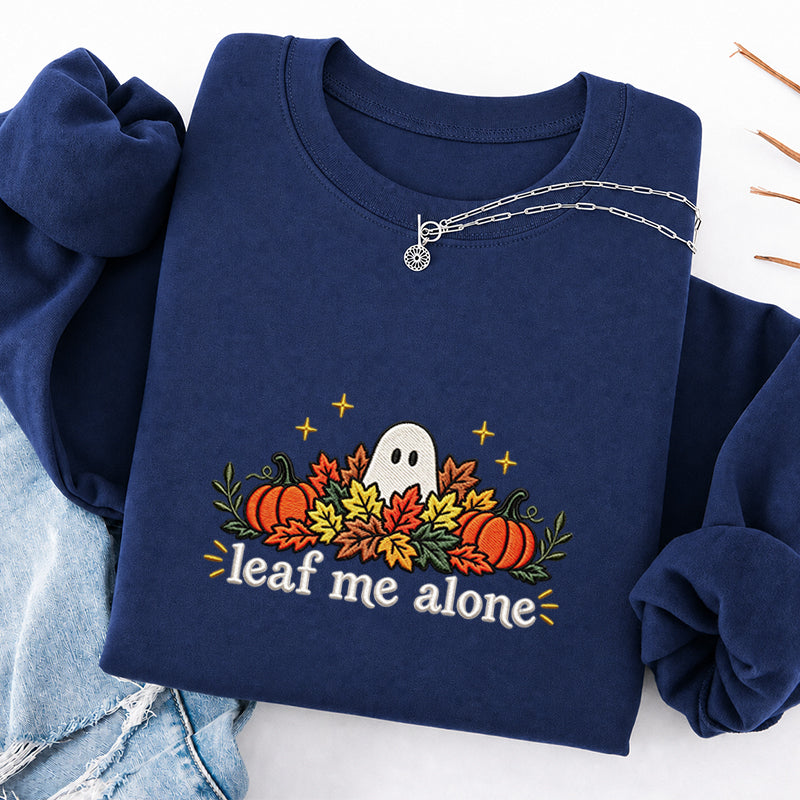 Embroidered Leaf Me Alone Classic Crewneck Sweatshirt