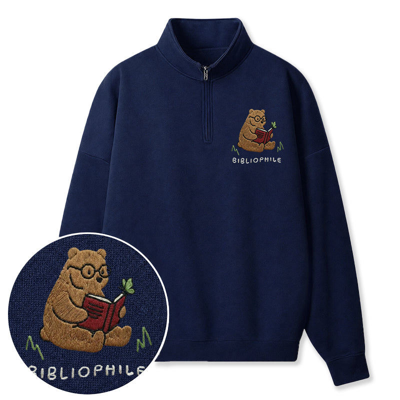 Embroidered Reading Bear Classic Quarter Zip Sweatshirt