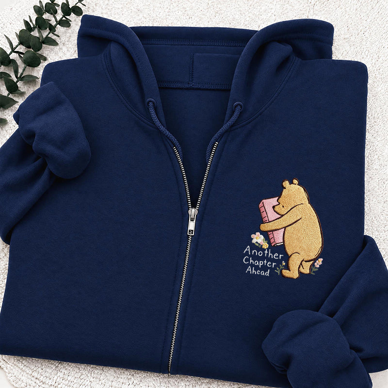 Embroidered Reading Bear Another Chapter Classic Adult Unisex Full Zip Hoodie