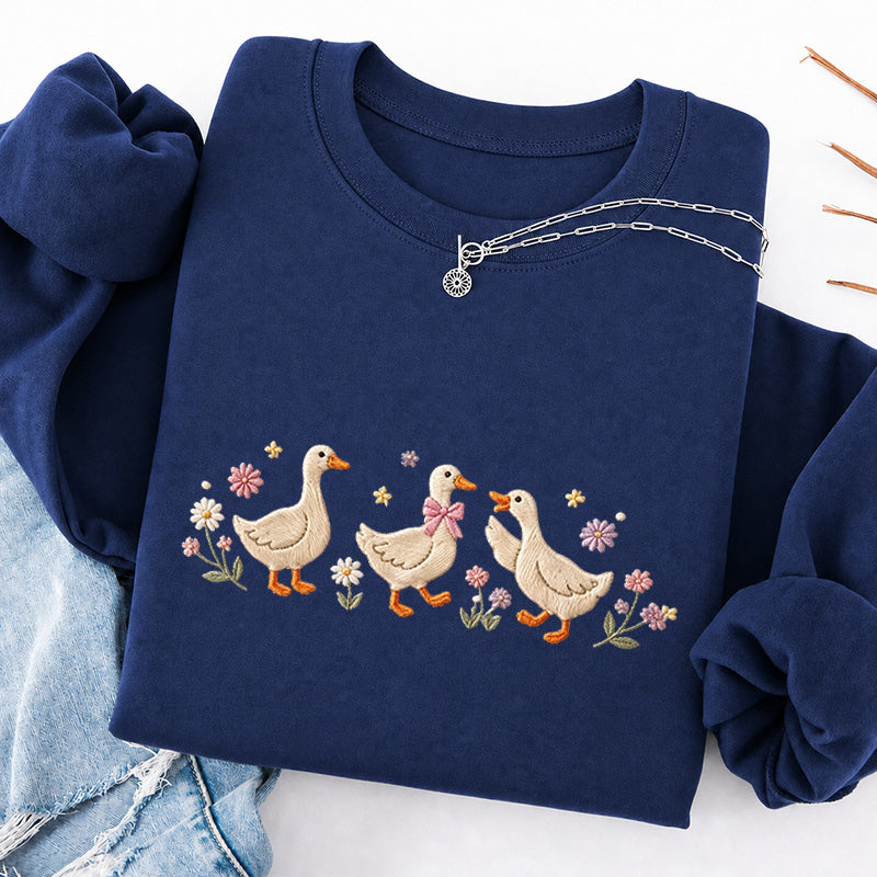 Embroidered Floral Goose Classic Crewneck Sweatshirt