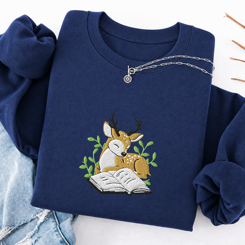 Embroidered Deer Book Classic Crewneck Sweatshirt
