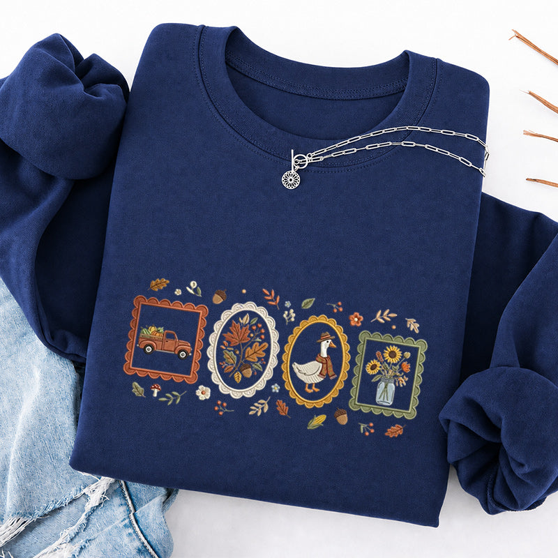 Embroidered Autumn Postcards Classic Crewneck Sweatshirt