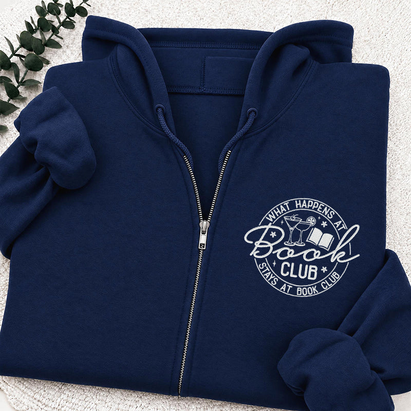 Embroidered Funny Book Club Classic Full Zip Hoodie