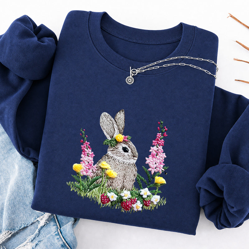 Embroidered Rabbit and Strawberries Classic Crewneck Sweatshirt