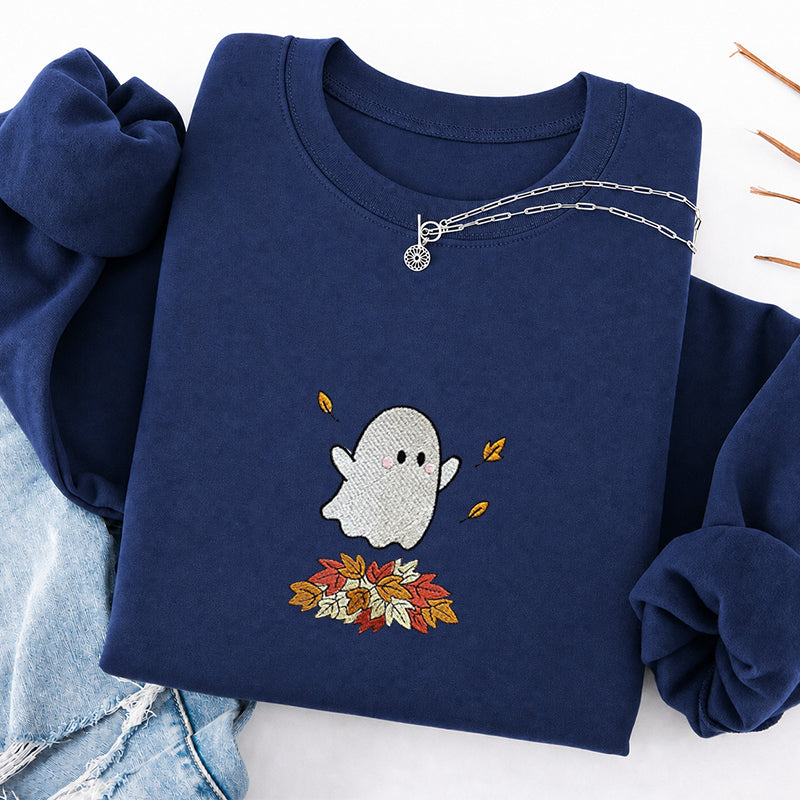 Embroidered Fall Ghost Classic Crewneck Sweatshirt