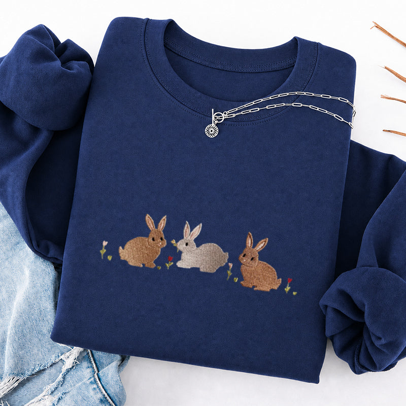 Embroidered Three Bunnies Classic Crewneck Sweatshirt