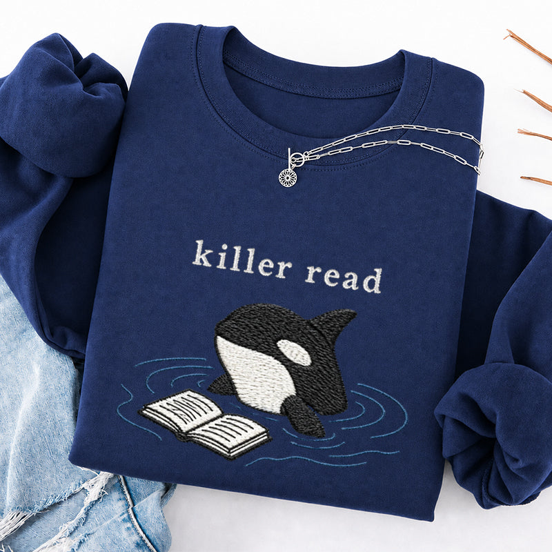 Embroidered Killer Read Orca Classic Crewneck Sweatshirt