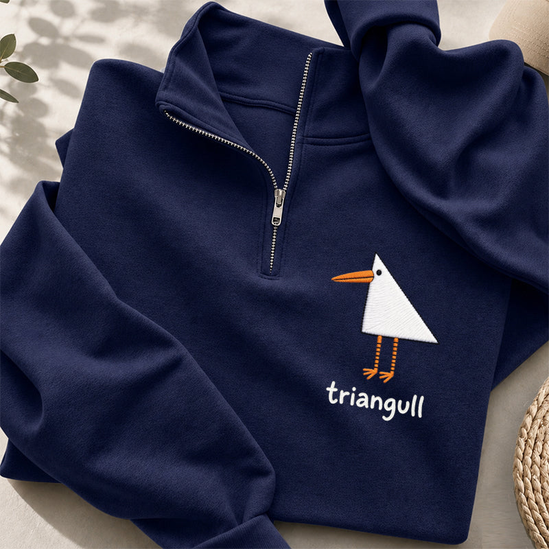 Embroidered Funny Triangull Seagull Classic Quarter Zip Sweatshirt