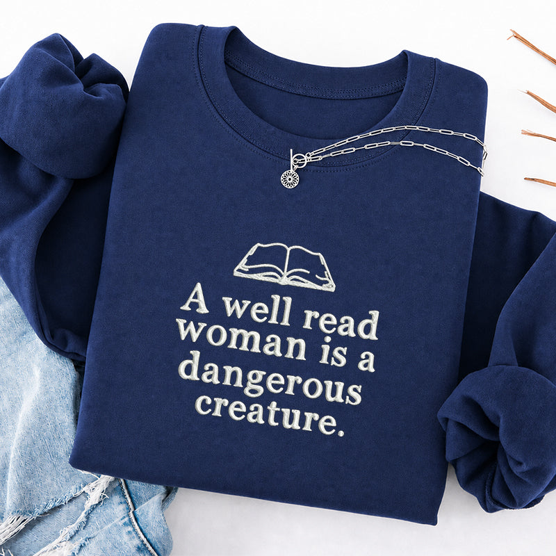 Embroidered A Well Read Woman Classic Crewneck Sweatshirt