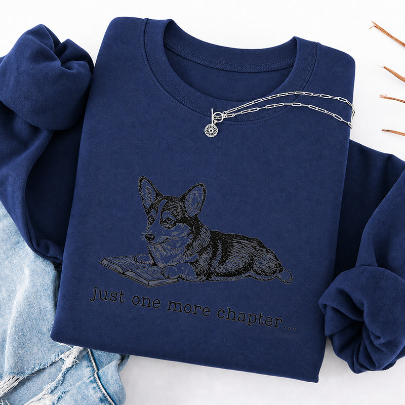 Embroidered One More Chapter Corgi Classic Crewneck Sweatshirt