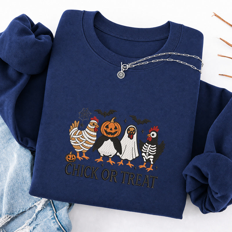 Embroidered Chick Or Treat Classic Crewneck Sweatshirt