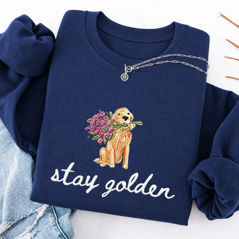 Embroidered Stay Golden Classic Crewneck Sweatshirt