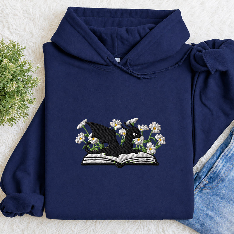 Embroidered Floral Dragon Book Classic Adult Unisex Hoodie