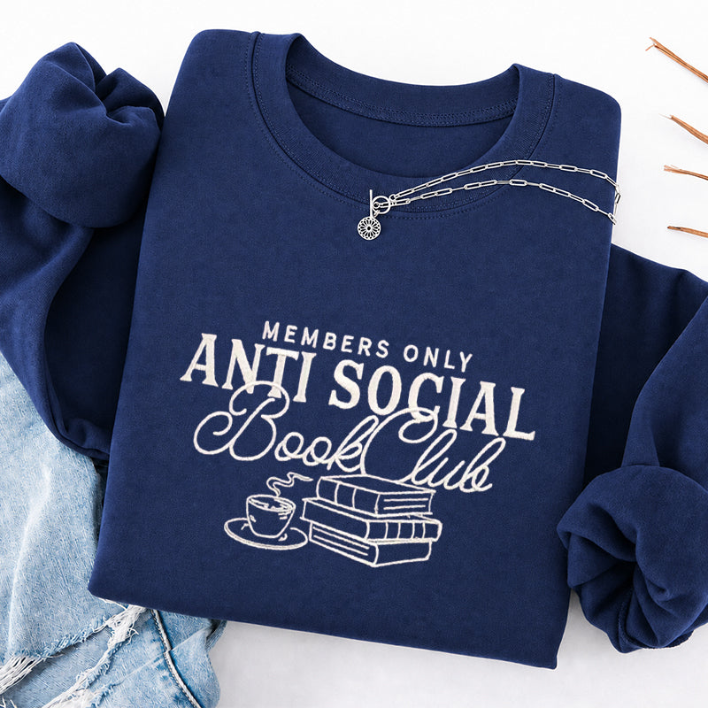 Embroidered Anti Social Book Club Classic Crewneck Sweatshirt