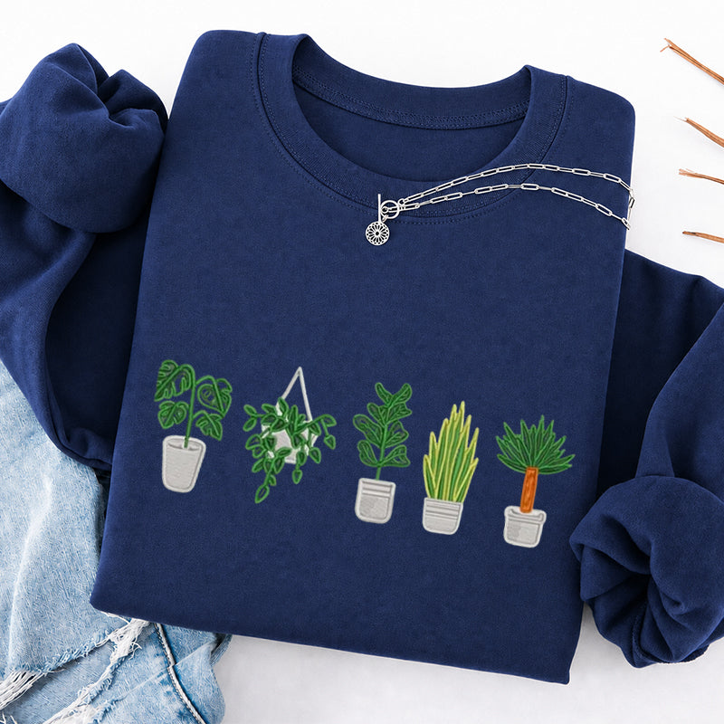 Embroidered Houseplant Classic Crewneck Sweatshirt