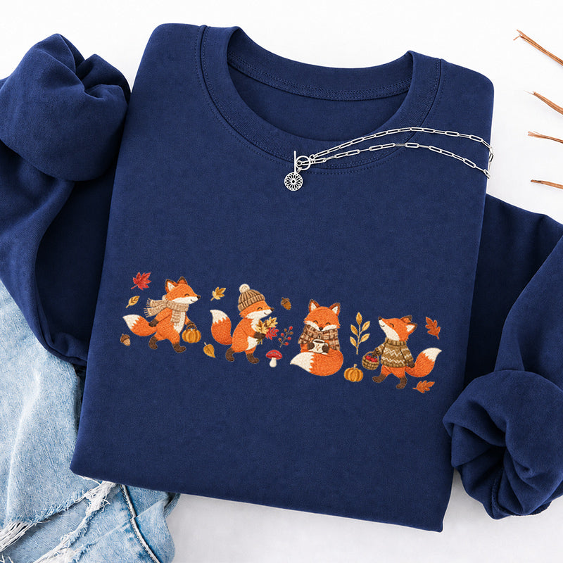 Embroidered Autumn Fox Classic Crewneck Sweatshirt