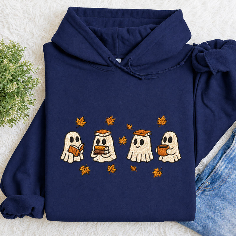 Embroidered Autumn Bookish Ghost Classic Adult Unisex Hoodie