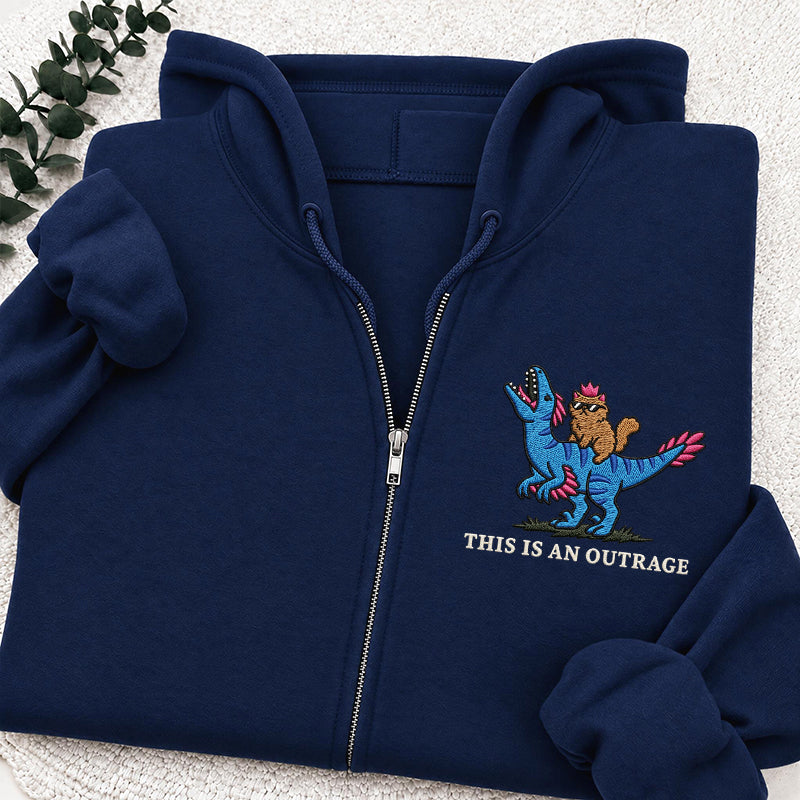 Embroidered This Is An Outrage Book Lover Classic Full Zip Hoodie