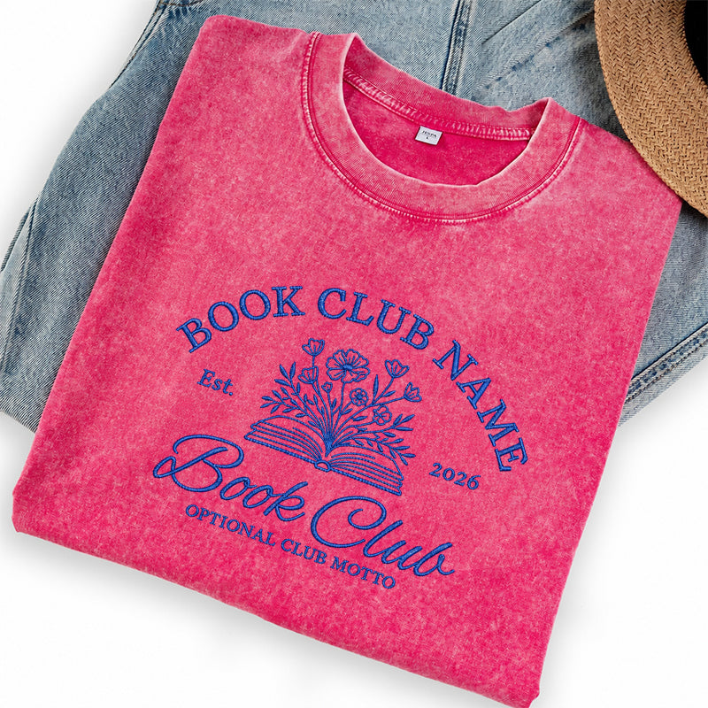 Personalized Embroidered Book Club Washed Crew Neck T-Shirt