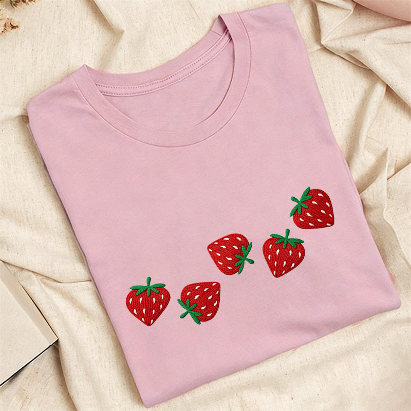 Embroidered Strawberry Classic Adult Unisex Crew Neck T-Shirt