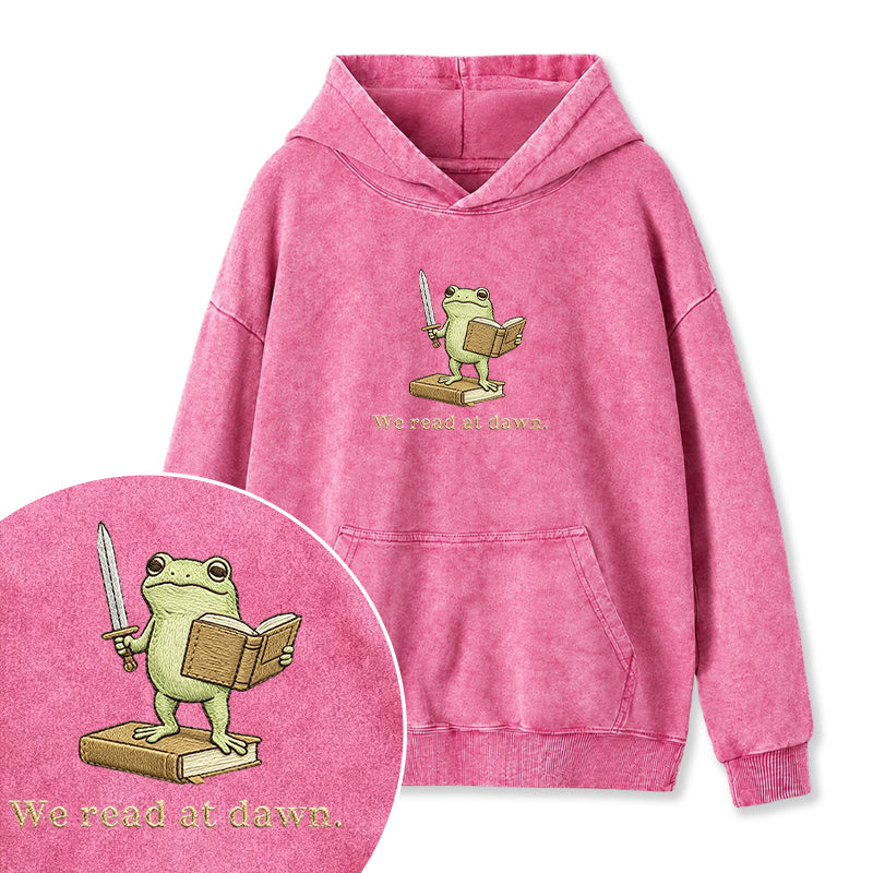 Embroidered We Read At Dawn Frog Washed Hoodie