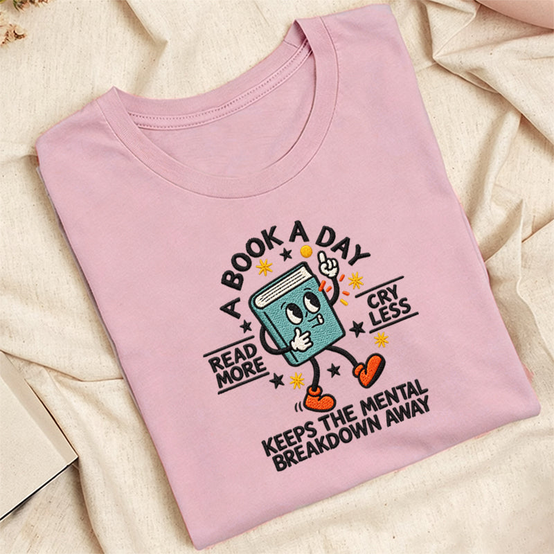 Embroidered A Book A Day Classic Adult Unisex Crew Neck T-Shirt