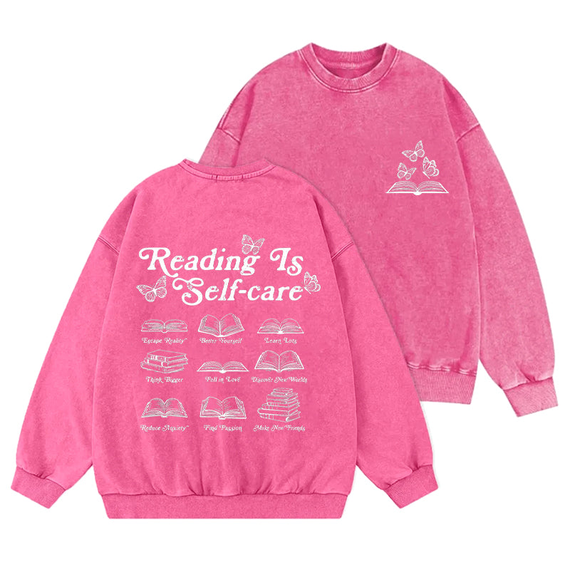 Reading Is Self Care Book Lover Washed Crewneck Sweatshirt