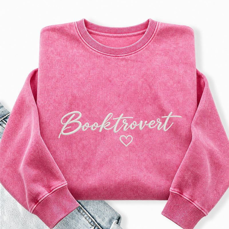 Embroidered Booktrovert Washed Crewneck Sweatshirt