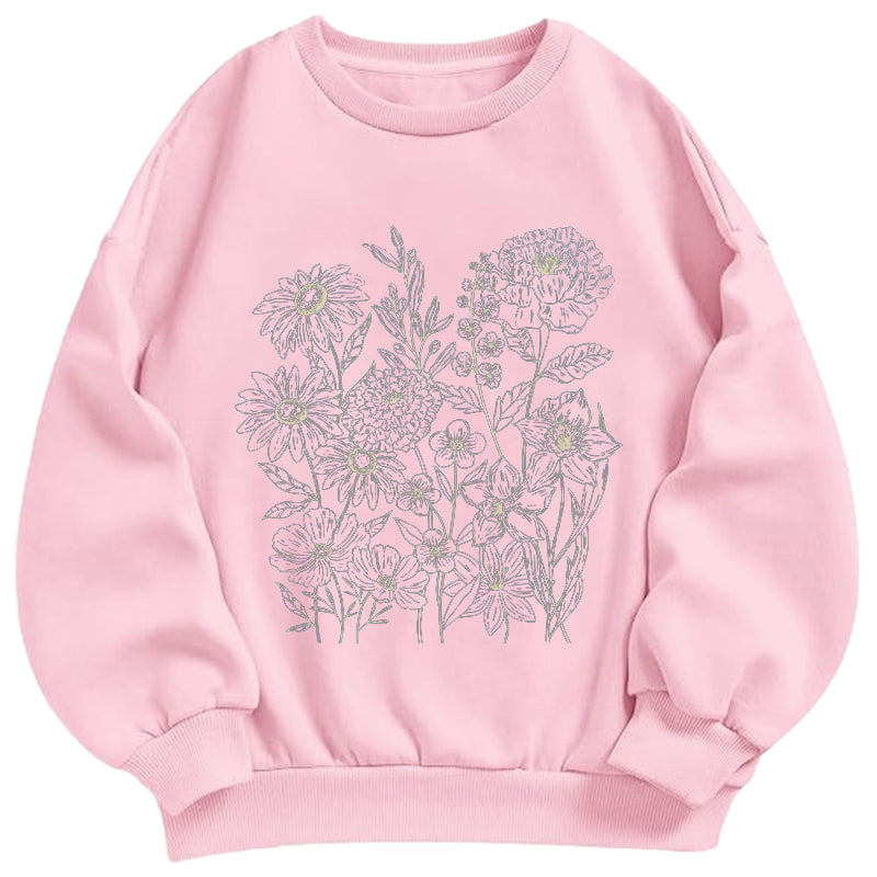 Wildflower Botanical Sketch Classic Adult Unisex Crewneck Sweatshirts