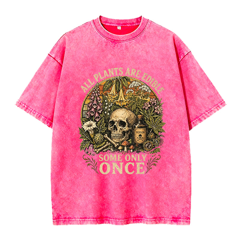 All PLants are Edible Skull Washed Crew Neck T-Shirt