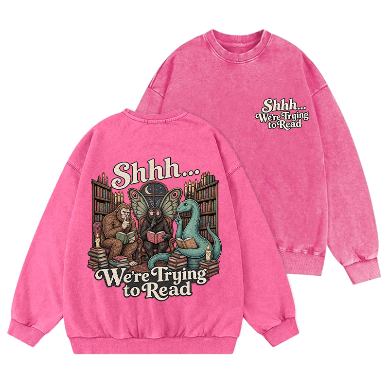 Shhh We're Trying to Read Cryptid Washed Crewneck Sweatshirt