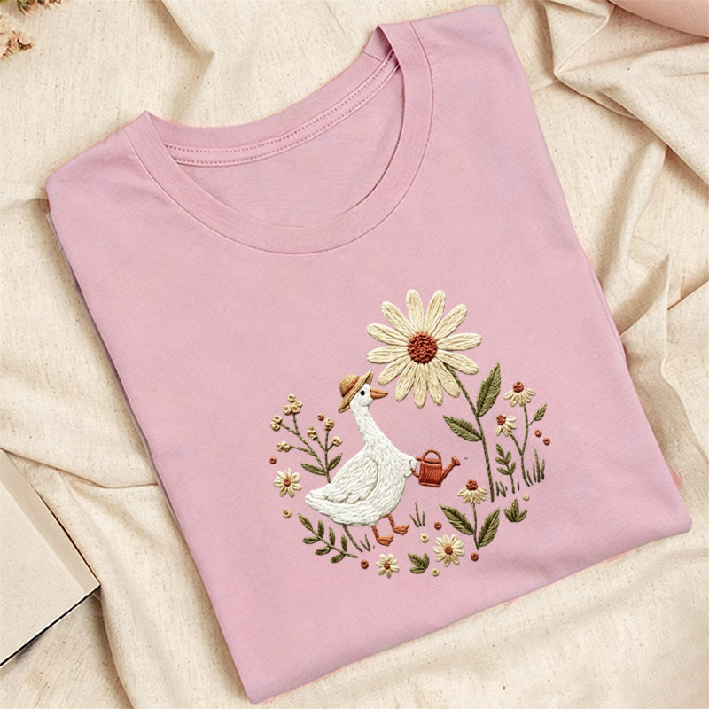 Embroidered Goose Garden Classic Adult Unisex Crew Neck T-Shirt