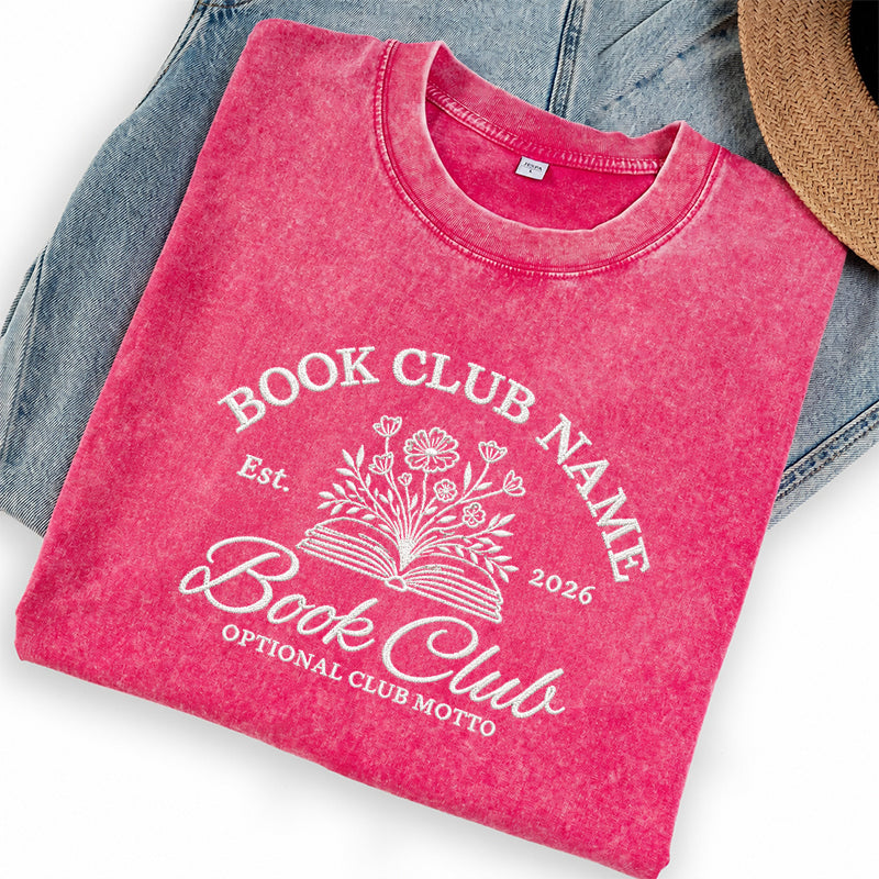 Personalized Embroidered Book Club Washed Crew Neck T-Shirt