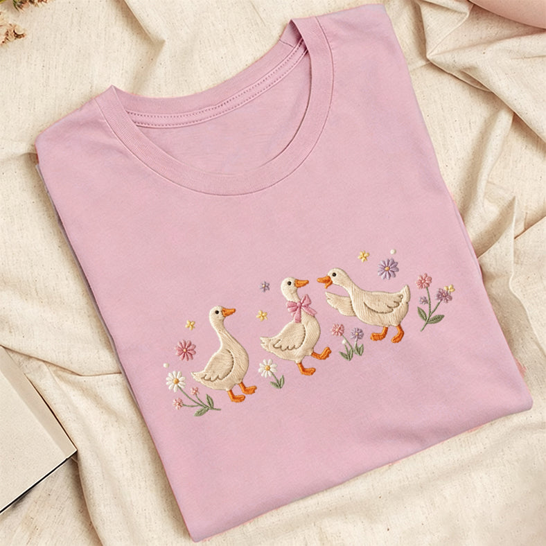 Embroidered Floral Goose Classic Adult Unisex Crew Neck T-Shirt