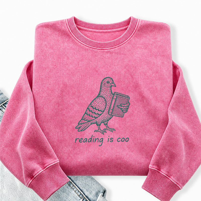 Embroidered Reading Is Coo Washed Crewneck Sweatshirt
