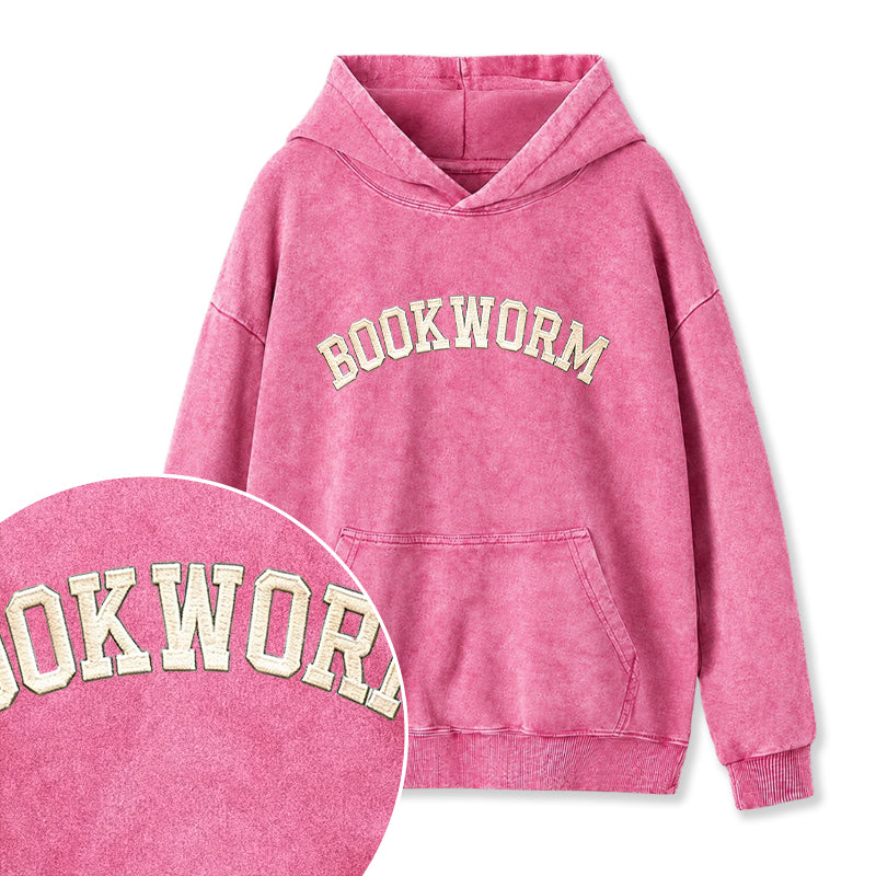 Embroidered Bookworm Washed Hoodie