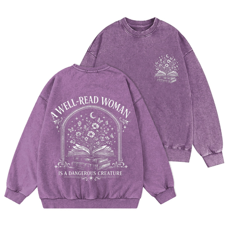 A Well Read Woman Is a Dangerous Washed Crewneck Sweatshirt