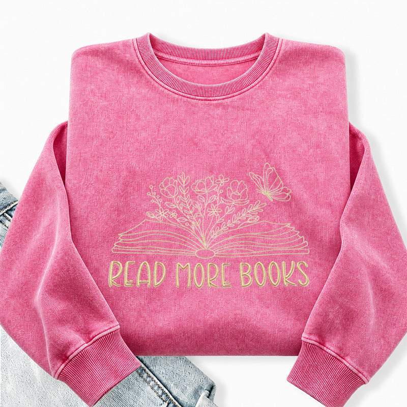 Embroidered Floral Read More Books Washed Crewneck Sweatshirt