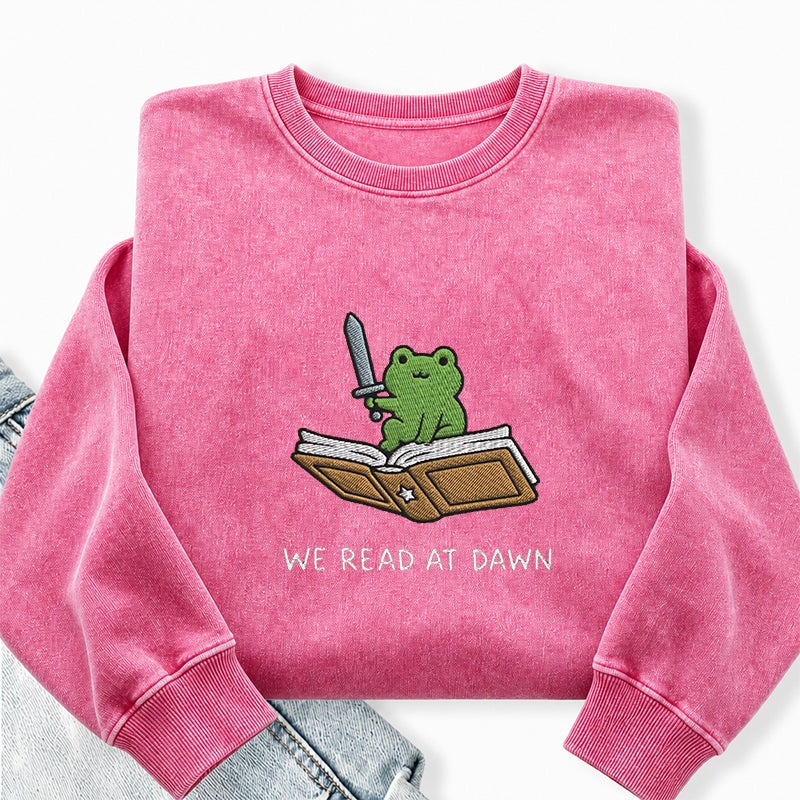 Embroidered We Read At Dawn Frog Washed Crewneck Sweatshirt