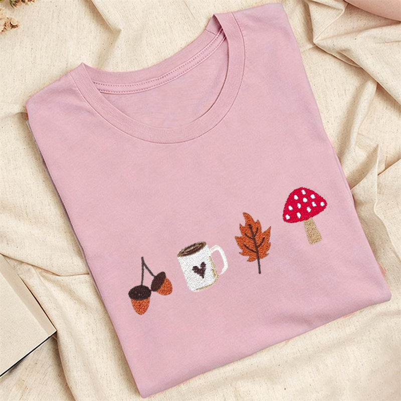 Embroidered Cozy Autumn Classic Adult Unisex Crew Neck T-Shirt