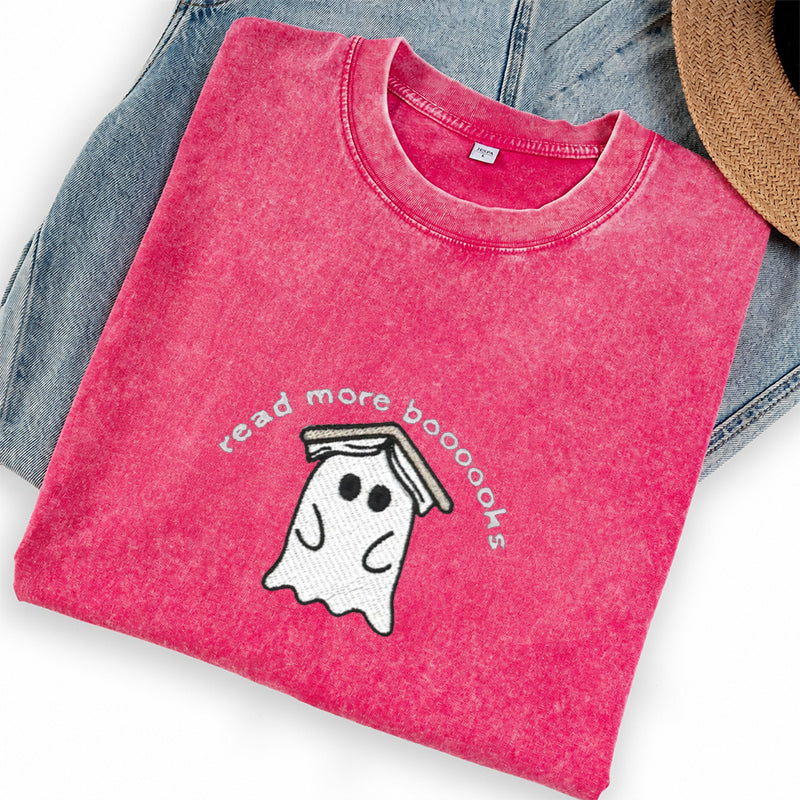 Embroidered Read More Boooooks Washed Crew Neck T-Shirt