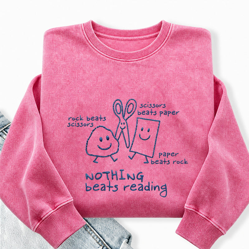 Embroidered Nothing Beats Reading Washed Crewneck Sweatshirt