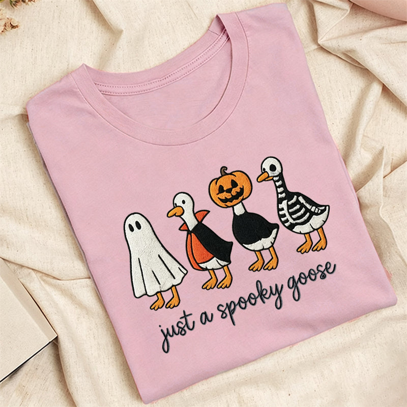 Embroidered Just A Spooky Goose Classic Adult Unisex Crew Neck T-Shirt