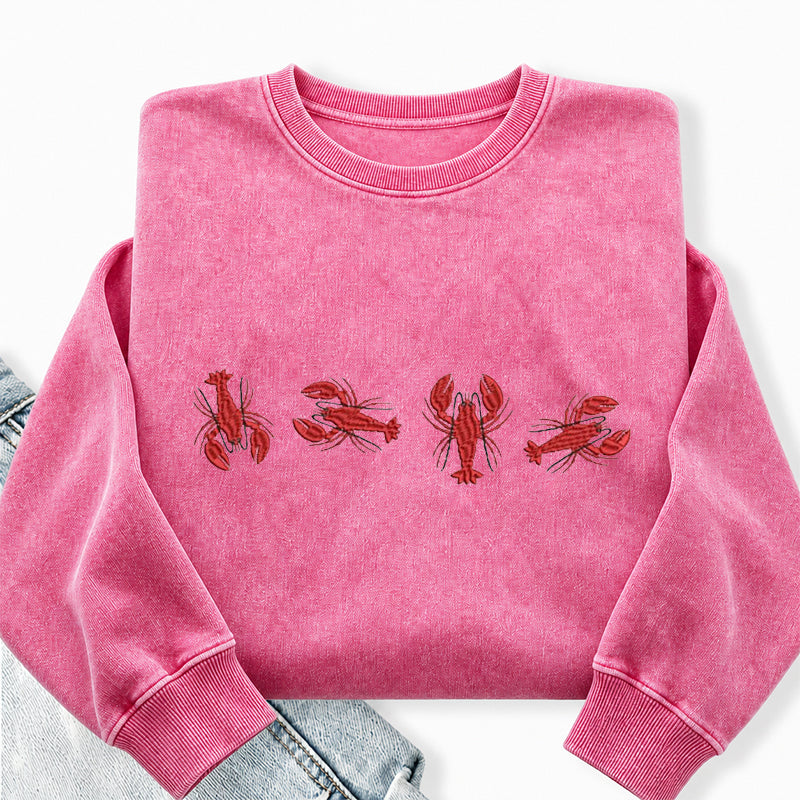 Embroidered Lobster Washed Crewneck Sweatshirt